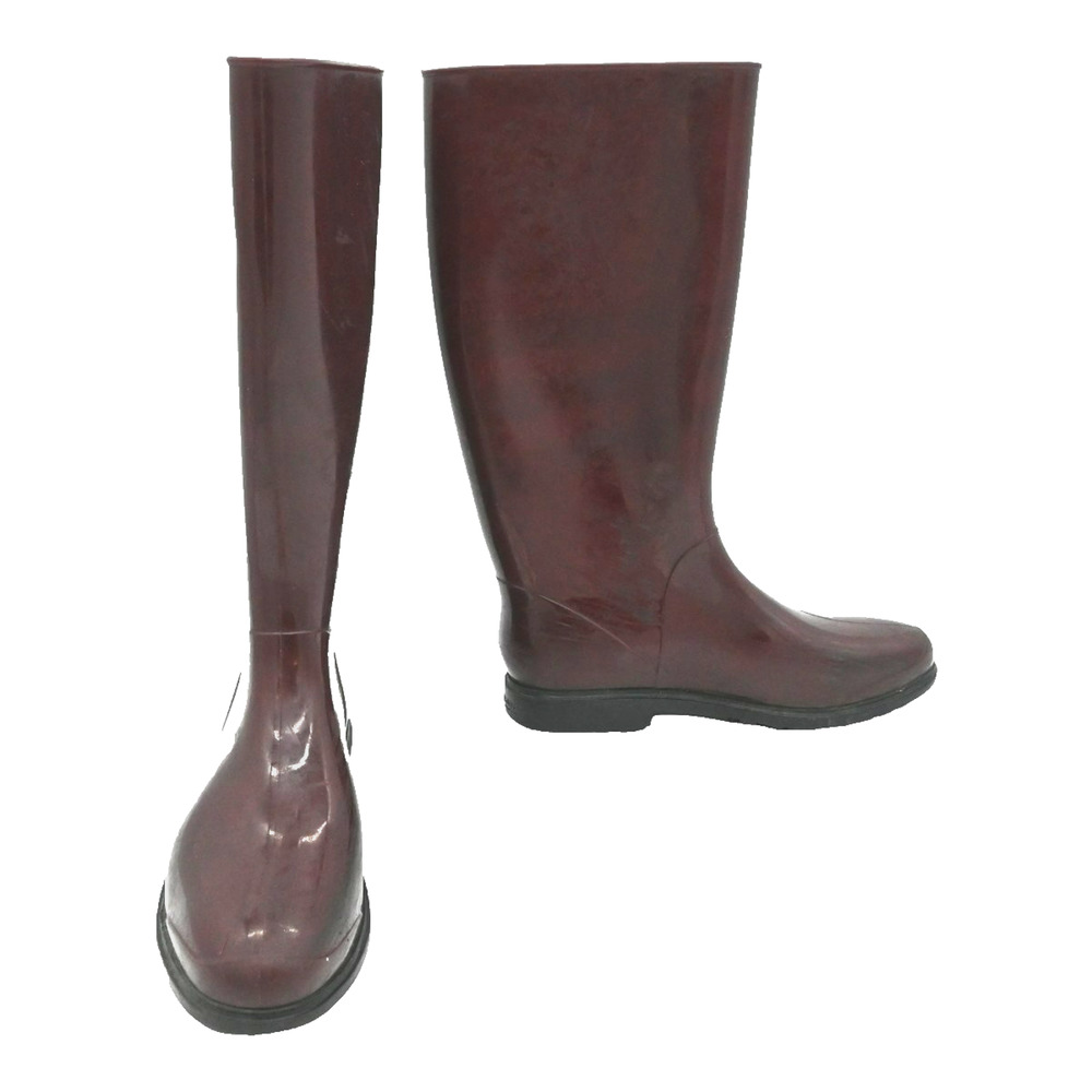 Burberry Burgundy Rubber Logo Rain Boots Size 5 / EU 38